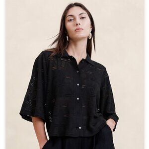 Banana Republic Cotton Lexia Knit Resort Shirt Semi Sheer
